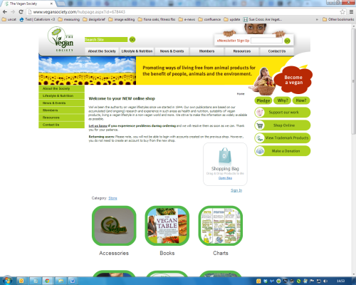 Screengrab of The Vegan Society's new web shop